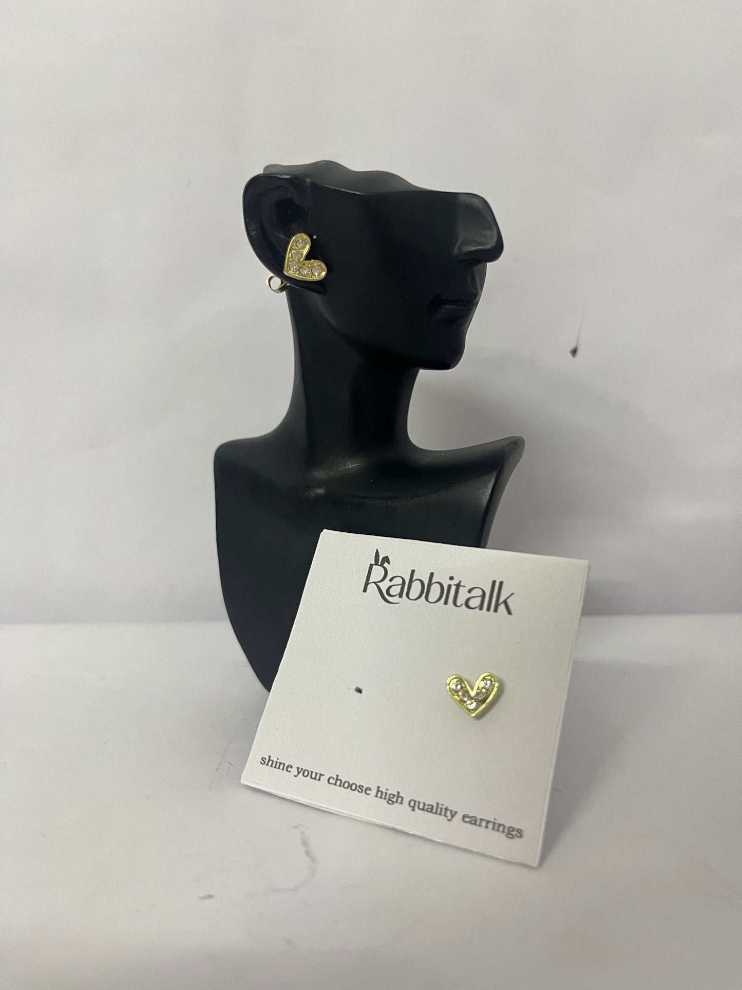 Rabbitalk Heart Stud Earrings 24K Gold Plated Clear Cubic Zirconia CZ Jewelry