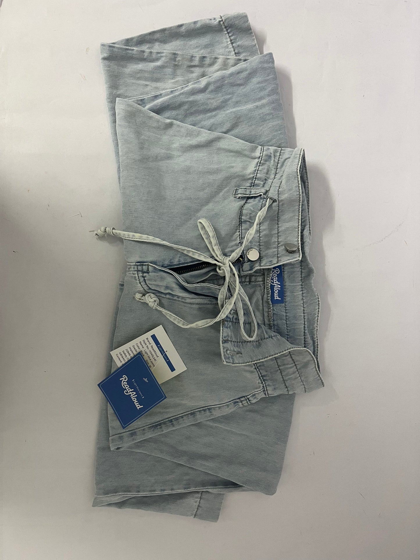 ReadAloud Light Wash Drawstring Denim Pants - Casual Women's Pants