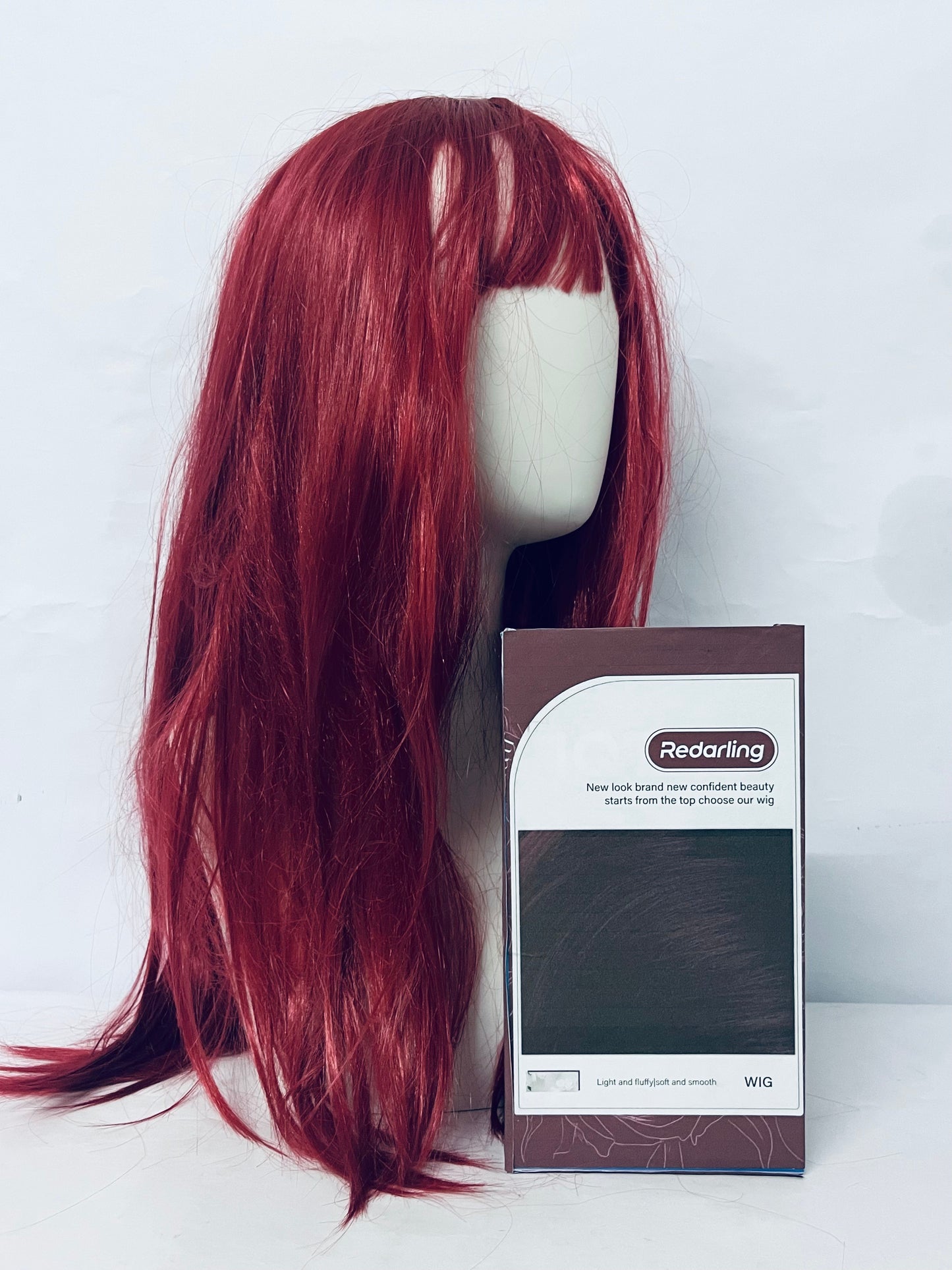 Redarling Red Wig with Bangs Long Straight Wigs for Women Red Natural Looking Hair Synthetic Heat Resistant Womens Wig for Daily Party Cosplay Use 22 Inch