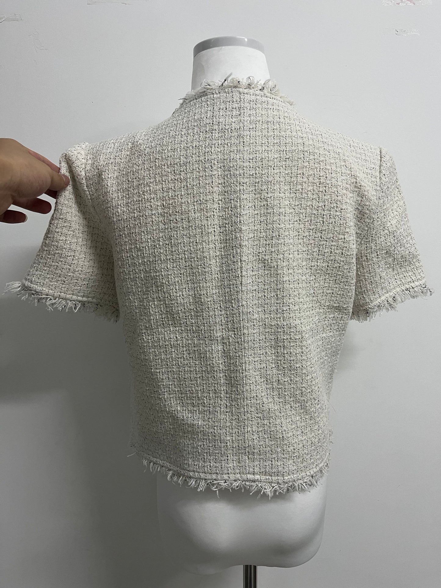 RoseRich Women's Short leeve V Neck Short Tweed Jacket