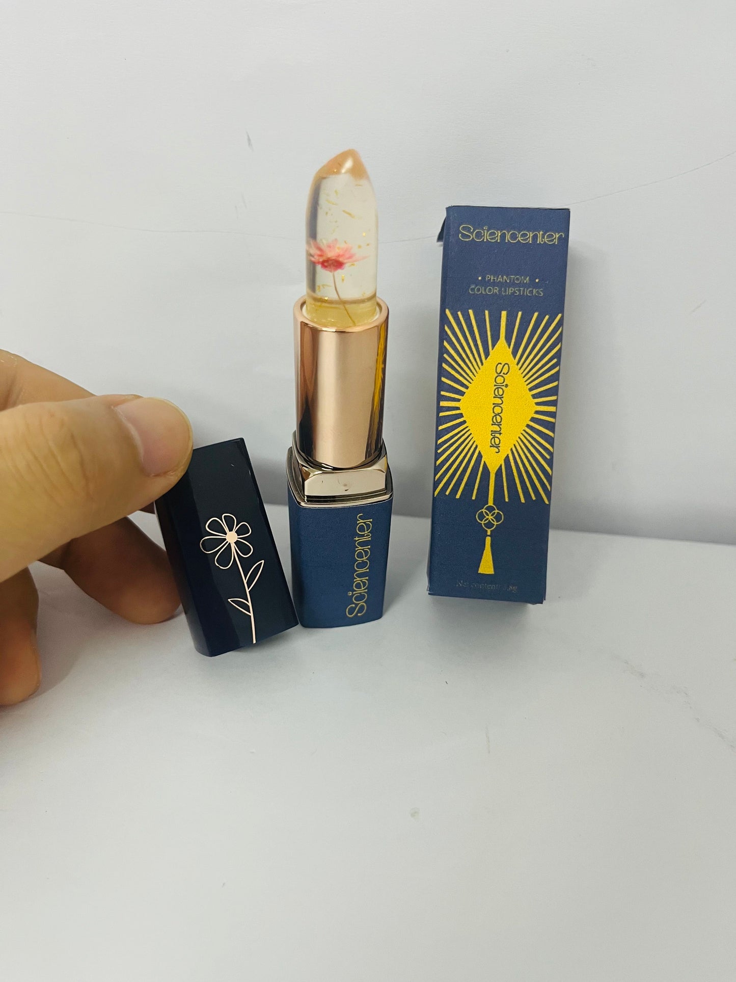 Sciencenter Lipsticks Color Changing Flower Lipstick - Hydrating Jelly Lip Balm with Flower Inside, Long-Lasting Moisturizer & Nourishing Lip Gloss for a Beautiful, Customizable Look (Golden)