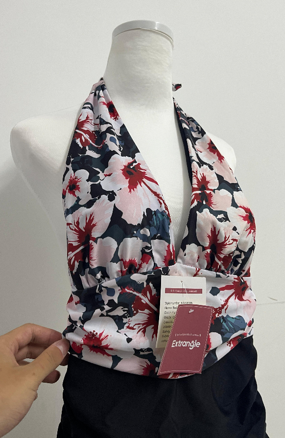 Extrangle Swim suits Botanical Print Monokini: Open Back, Deep V, Soft Stretch Fabric with Removable Paddings