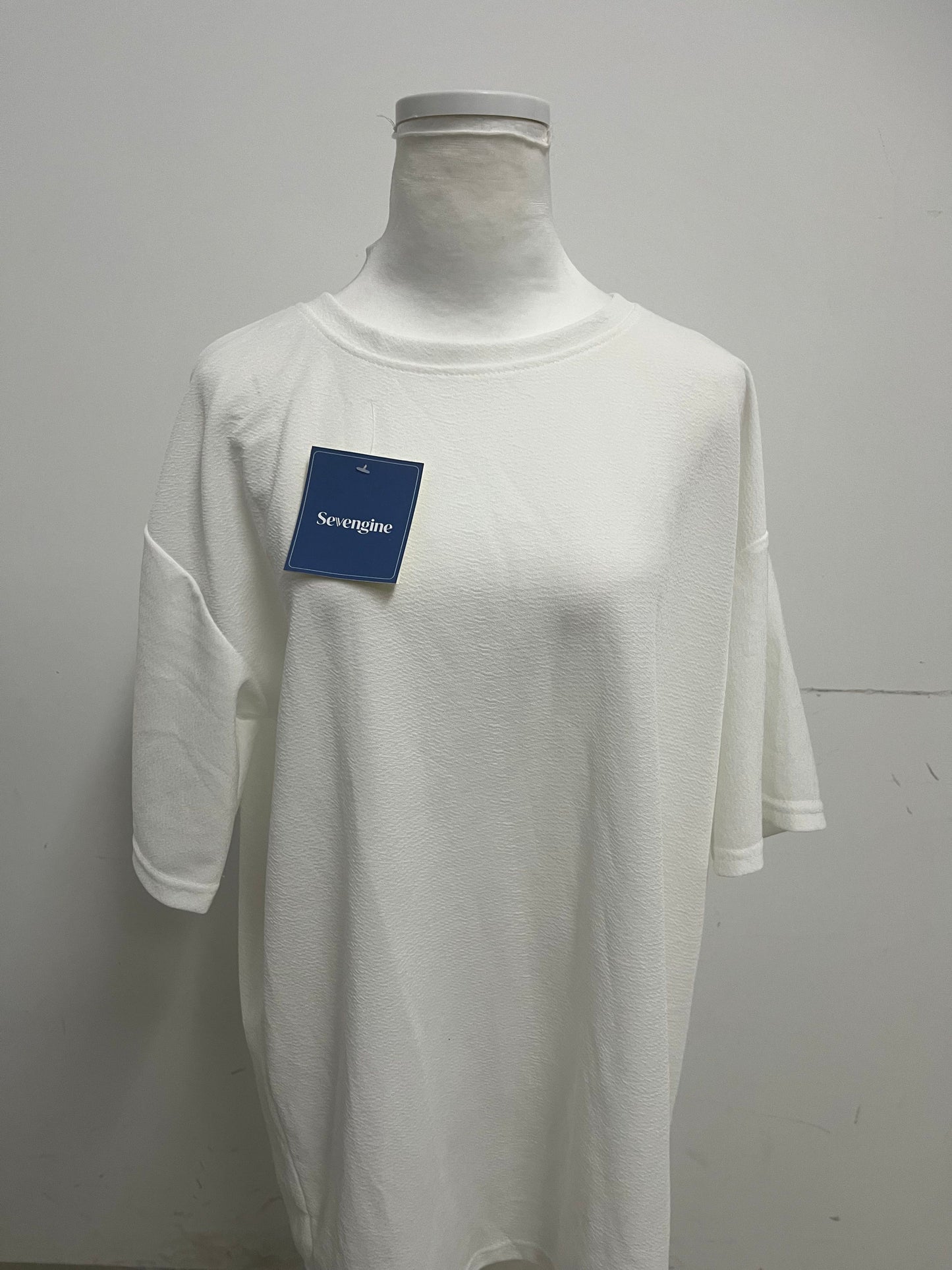 Sevengine White Textured 3/4 Sleeve T-Shirt Dress A Relaxed & Comfortable Essential for Effortless Outfits
