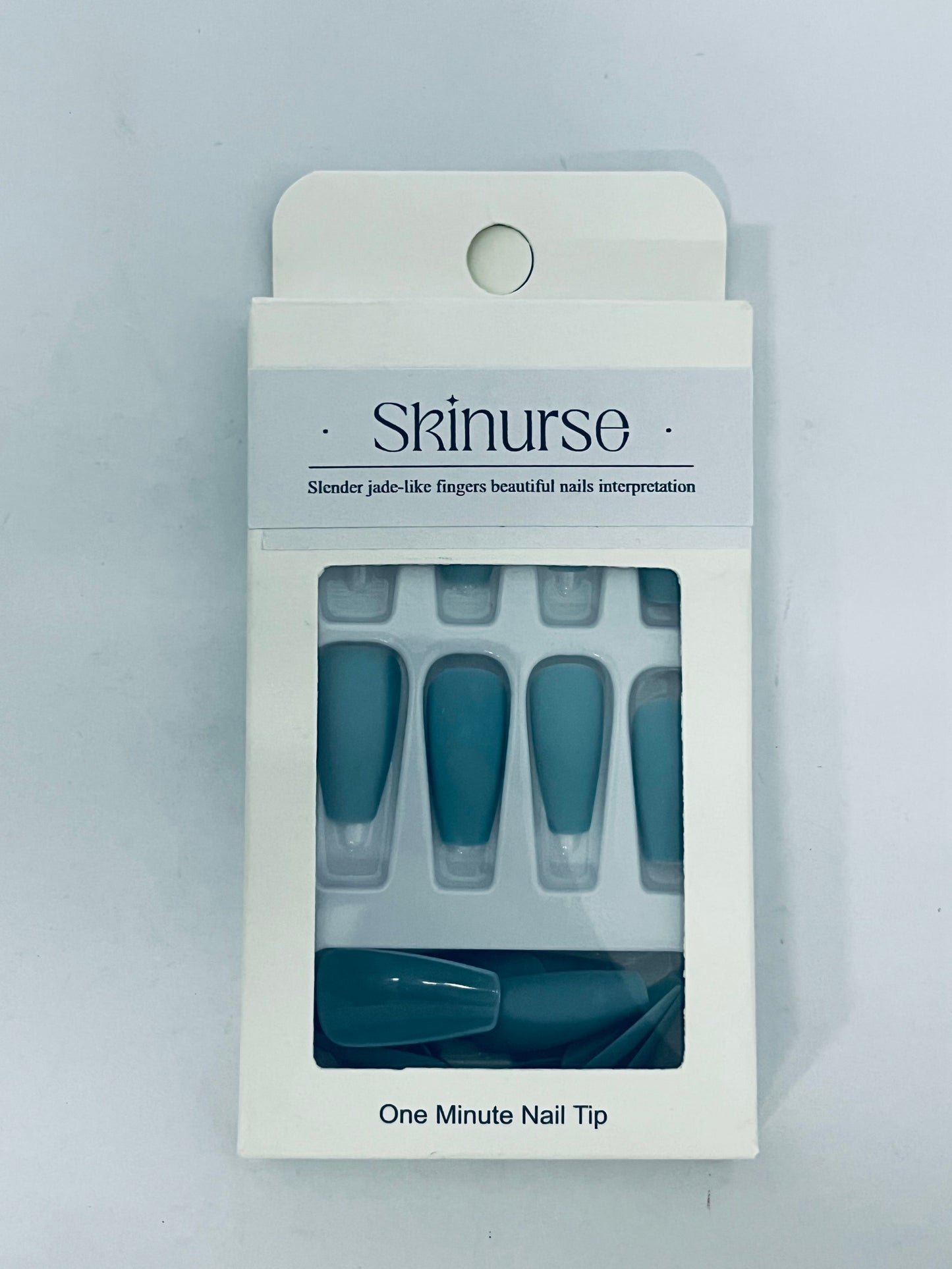 Skinurse Blue Press On Nails Medium Long Square, Skinurse Medium Coffin Nails Acrylic Press ons Glue on Nails Long Length, Solid Color Fake Nail for Women, Natural Thick Artificial Nail Stick on