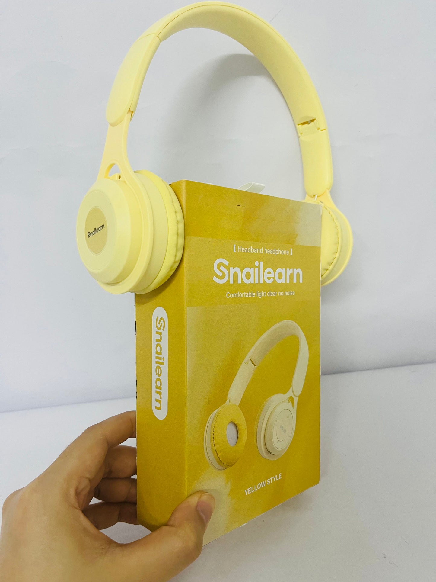 Snailearn Upgraded Hybrid Noise Cancelling Headphones with Transparent Modes Wireless Bluetooth with Mic Deep Bass Soft-Earpads Hi-Fi Audio Comfortable Fit Long Playtime for Home Office Travel Over Ear Yellow