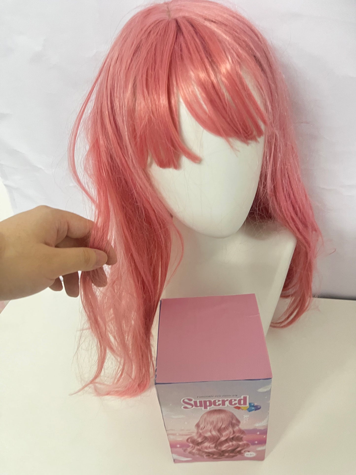 Supered Ash Pink Long Wavy Wig - Perfect for Cosplay & Daily Fashion Statements