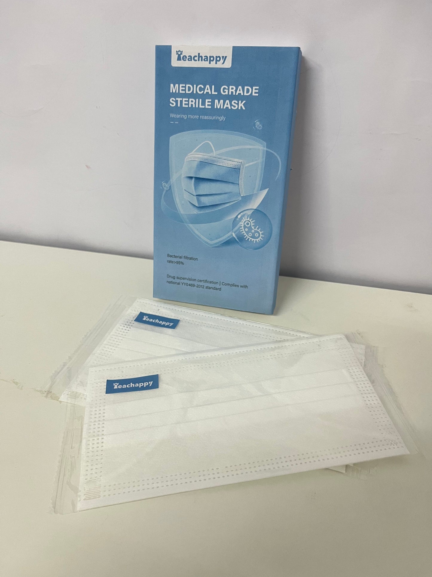 Teachappy White Sanitary Masks (Medical-Grade) - Soft Earloops & Adjustable Nose Bridge for Comfort