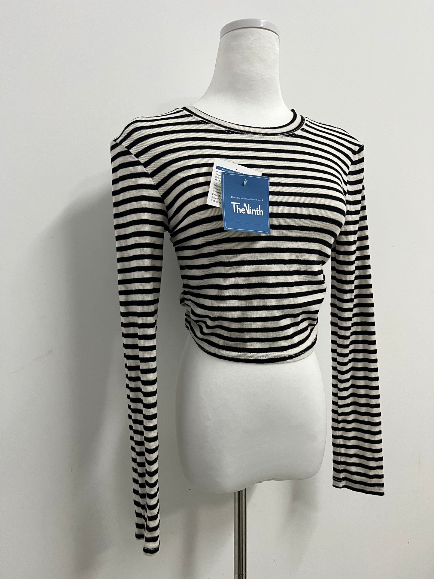TheNinth Women's Casual Striped Tee Shirt Long Sleeve Round Neck Top