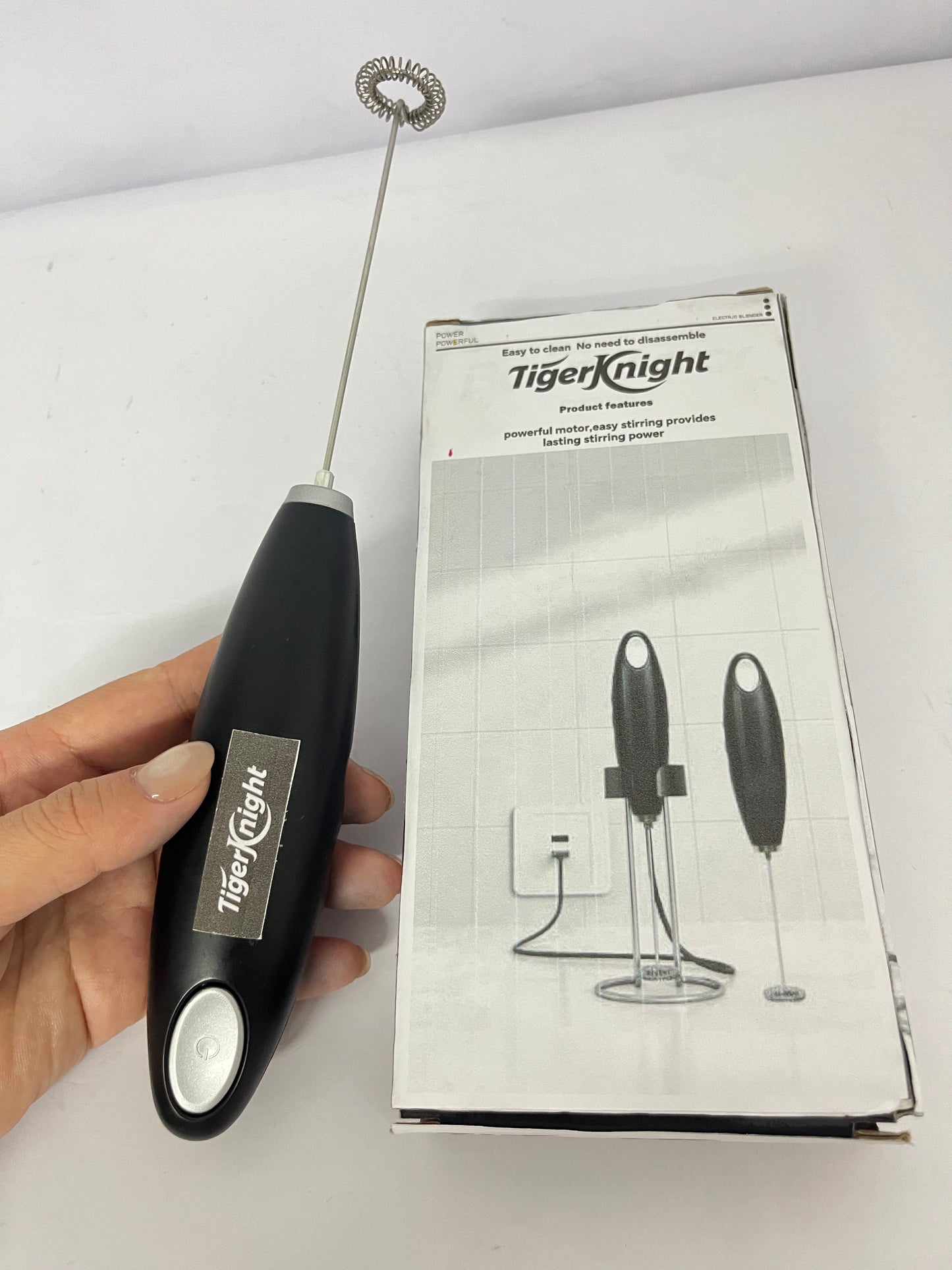 TigerKnight Black Handheld Milk Frother Wand for Coffee, Rechargeable Electric Whisk with 3 Heads 3 Speeds Drink Mixer Coffee Frother For Latte, Cappuccino, Hot Chocolate, Egg