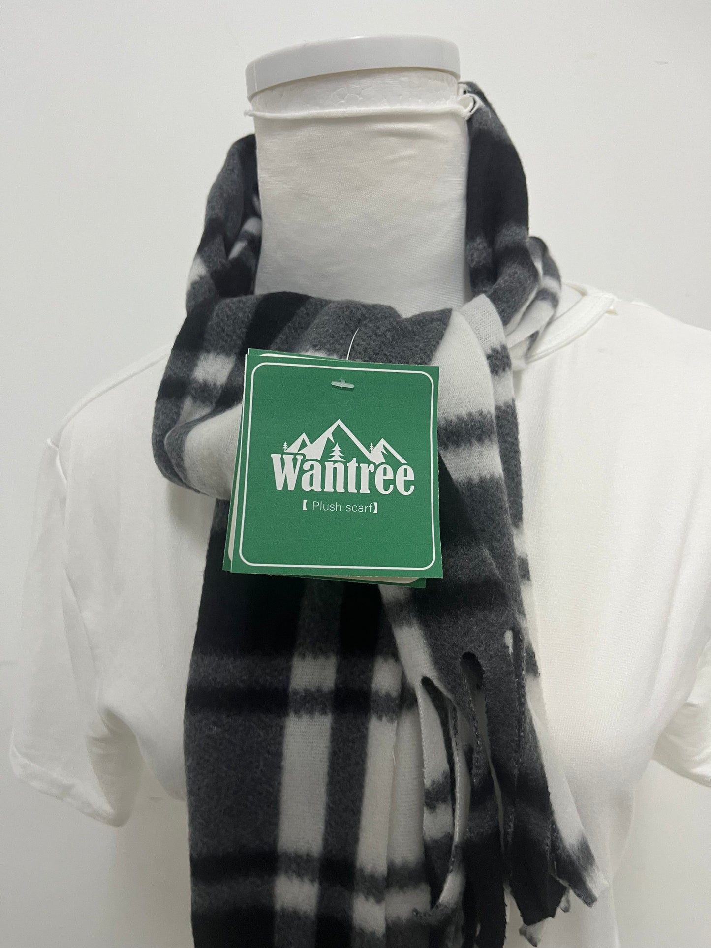 Wantree Black & White Scarf - Cloud-Like Softness with Versatile Fringe Detail