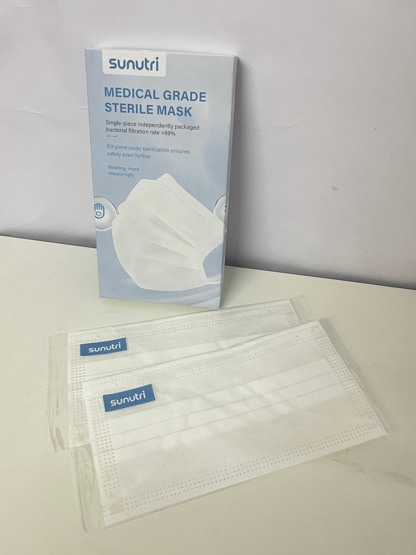 sunutri Disposable Medical Masks - Single-Piece Sterile Packaging, High Filtration Efficiency, Soft Ear Loops for Daily Protection
