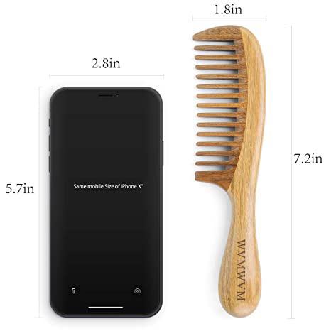 WVMWVM Handmade 100% Natural Green Sandalwood Hair Combs - Anti-Static Sandalwood Scent Natural Hair Detangler Wooden Comb (Wide Tooth)