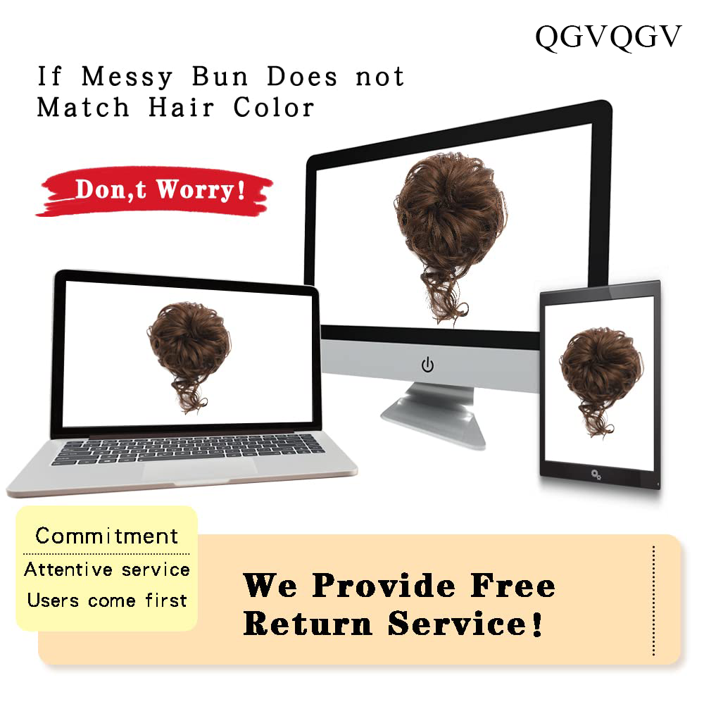 QGVQGV False hair Messy Bun Hair Piece, Updo Super Long Tousled Extensions Bun Curly Wavy Ponytail Hairpieces Hair Scrunchies with Elastic Rubber Band Synthetic Chignon hair extension for Women Girls , women's hair piece(Chocolate Brown#)