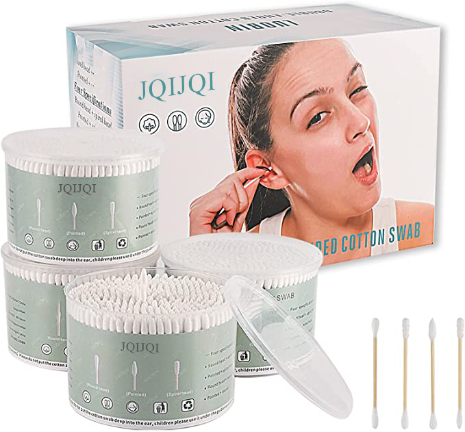 JQIJQI Cotton Swabs for medical use 2000 Count, Double Round, Pointed Natural Cotton Buds with Strong Wooden Sticks Biodegradable Organic Cotton Swab for Ears with Storage Box