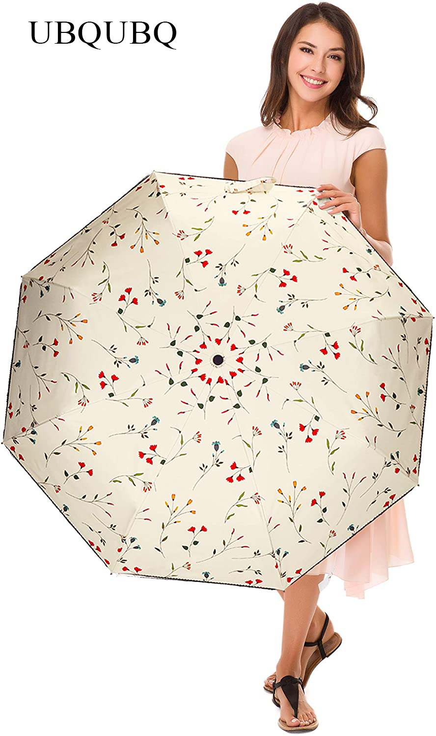 UBQUBQ Umbrellas and parasols UV Sun Umbrella Compact Folding Travel Umbrella Auto Open and Close for Windproof, Rainproof & 99.98% UV Protection Parasol with Black Anti-UV Coating(Malus spectabilis)