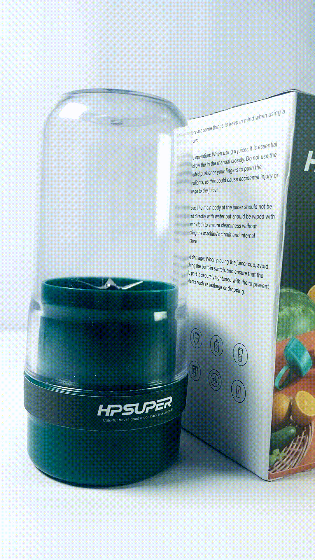 HPSUPER Portable Blender,Juicer & Smoothie Maker,Press & Twist Design,4 Tip Stainless Steel Blade,Cord Wrap,240 Watt Motor,Dark Green