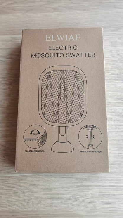 ELWIAE Foldable & Telescopic Electric Mosquito Swatter, 2-in-1 UV Mosquito Killer Lamp, Rechargeable Fly Zapper with 3-Layer Safety Mesh, Long-Lasting Lithium Battery, Base & LED Light, Physical Pest Control for Home Use