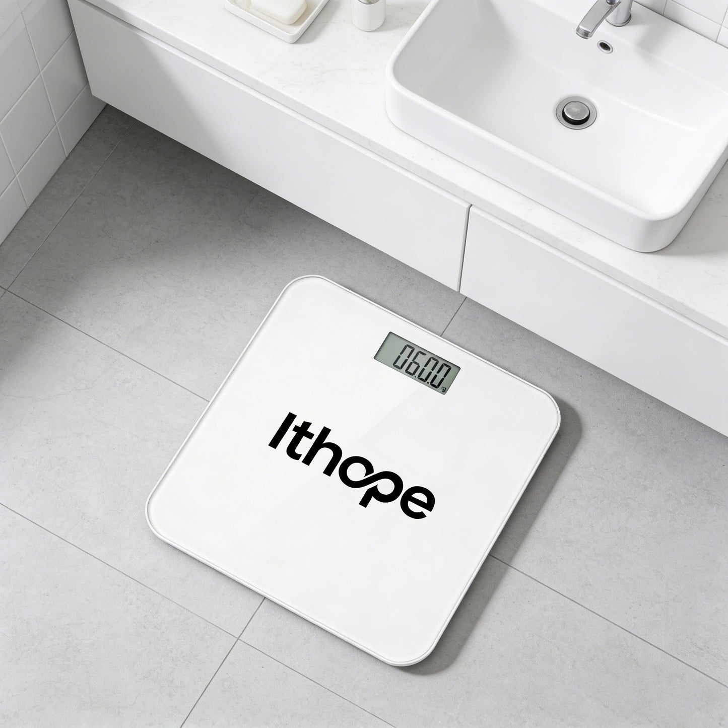 Ithope Portable Digital Bathroom Scale, High Precision Body Weight Scale with Tempered Glass Platform, Step-On Technology, LCD Display for Weight Monitoring