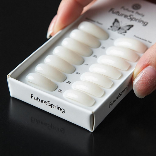 FutureSpring Press on Nails  Pure White Fake Nails Kit, Fashion Glossy Acrylic Press on Nails, Natural Stick on Nails, Thick Reusable Glue on Nails for Women, 14Pcs
