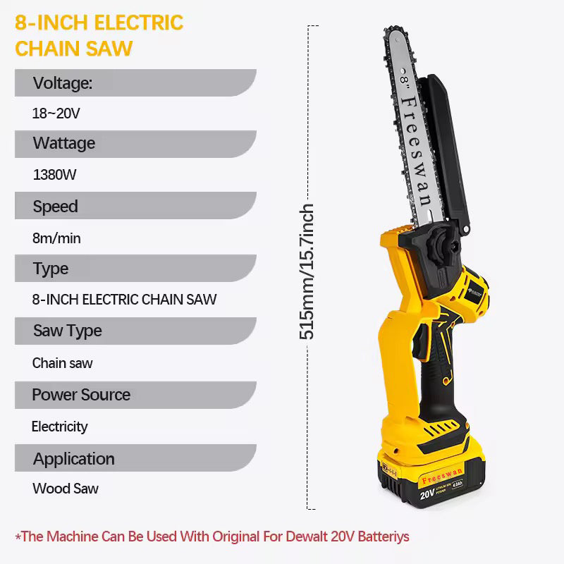 Freeswan-Electric saws-Freeswan for Dewalt 20V Battery 8-Inch Cordless Handheld Mini Saw Garden Electric Chain Saw