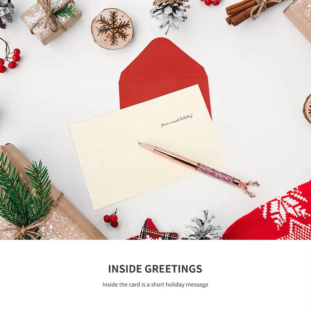 HISPACE Printed greeting cards 10 Glittery Assorted Christmas Cards with Envelopes & 1 wrapped box