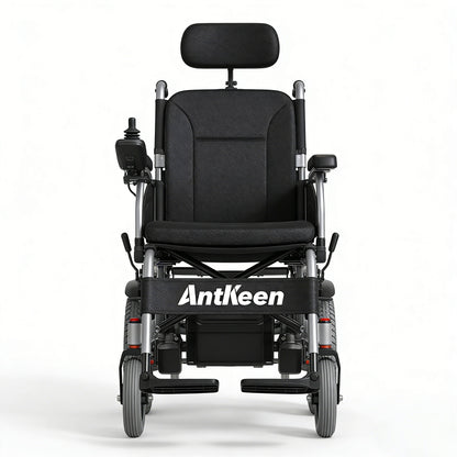 AntKeen Foldable Electric Wheelchair for Adults, Lightweight Power Wheelchair with Headrest, All Terrain Motorized Wheelchair for Seniors and Disabled, Portable Medical Mobility Aid