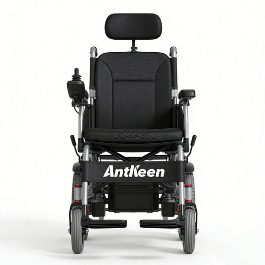 AntKeen Foldable Electric Wheelchair for Adults, Lightweight Power Wheelchair with Headrest, All Terrain Motorized Wheelchair for Seniors and Disabled, Portable Medical Mobility Aid