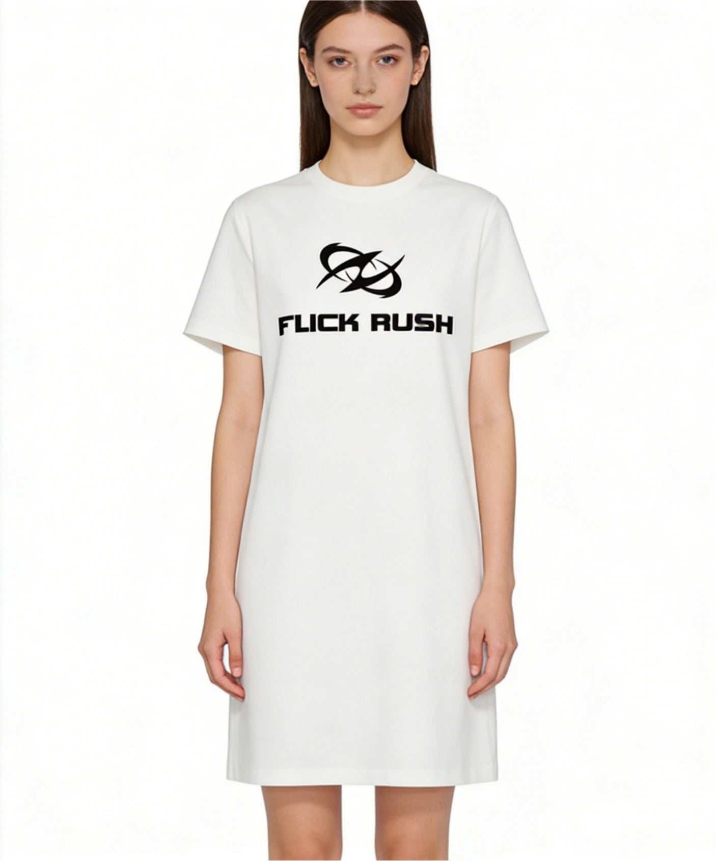 FLICK RUSH Women's Casual T-Shirt Dress, Loose Crew Neck Short Sleeve Dress, Trendy Printed Lazy Dress