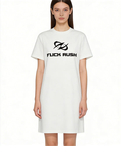 FLICK RUSH Women's Casual T-Shirt Dress, Loose Crew Neck Short Sleeve Dress, Trendy Printed Lazy Dress