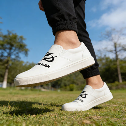 FLICK RUSH Trendy Slip-On Casual Shoes for Men and Women, Lightweight and Breathable Canvas Sneakers, Street Style White Shoes