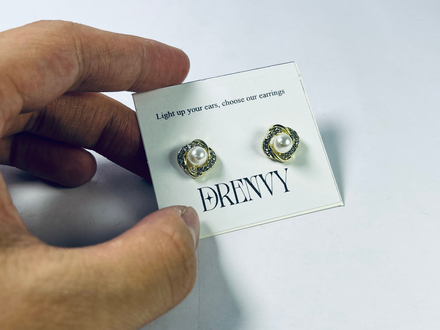 DRENVY Ear studs Plated Pearl Rhinestone Stud Earrings for Women Jewelry