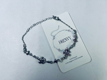 DRENVY Bracelets Delicate Zircon Cherries Flowers Stylish Peach Cherries Flower Wrist Chain Unique Charm for Girls