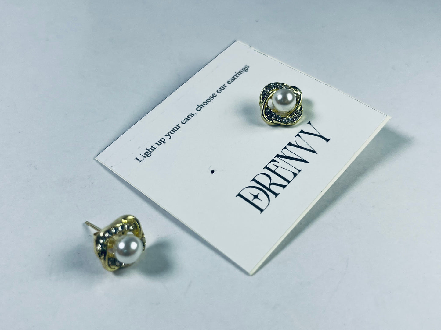 DRENVY Ear studs Plated Pearl Rhinestone Stud Earrings for Women Jewelry