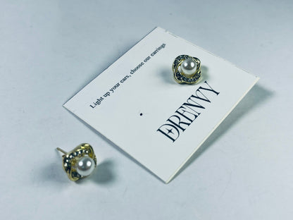 DRENVY Ear studs Plated Pearl Rhinestone Stud Earrings for Women Jewelry