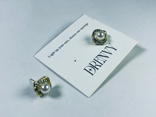 DRENVY Ear studs Plated Pearl Rhinestone Stud Earrings for Women Jewelry
