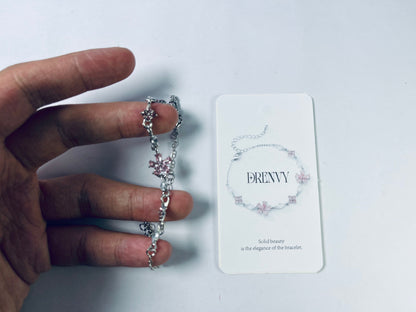 DRENVY Bracelets Delicate Zircon Cherries Flowers Stylish Peach Cherries Flower Wrist Chain Unique Charm for Girls