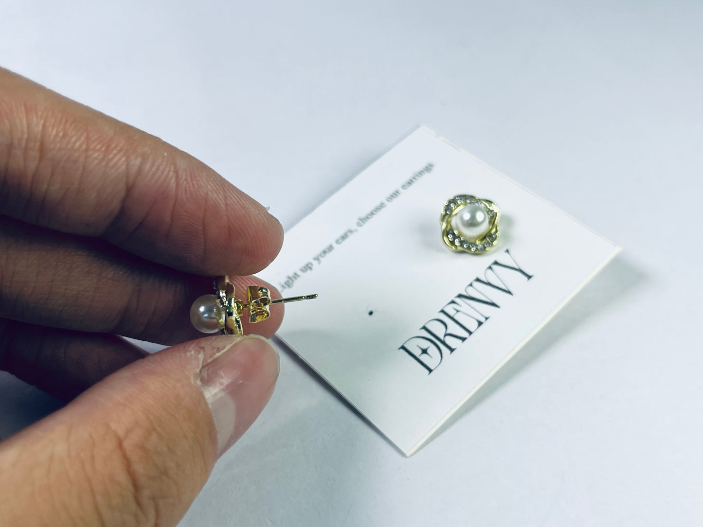 DRENVY Ear studs Plated Pearl Rhinestone Stud Earrings for Women Jewelry
