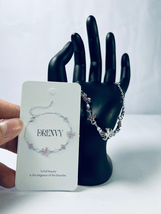 DRENVY Bracelets Delicate Zircon Cherries Flowers Stylish Peach Cherries Flower Wrist Chain Unique Charm for Girls