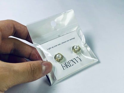 DRENVY Ear studs Plated Pearl Rhinestone Stud Earrings for Women Jewelry