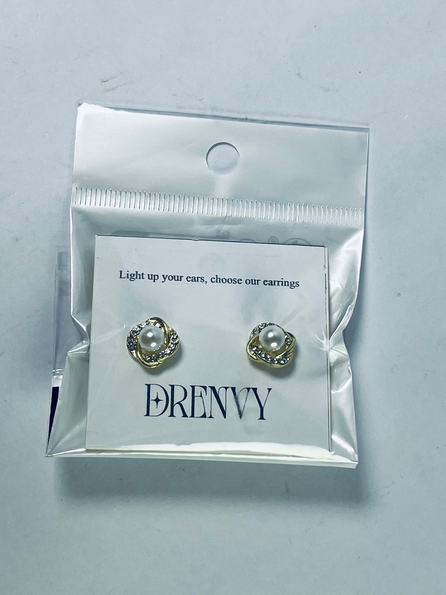 DRENVY Ear studs Plated Pearl Rhinestone Stud Earrings for Women Jewelry