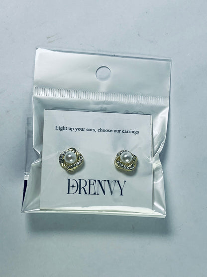DRENVY Ear studs Plated Pearl Rhinestone Stud Earrings for Women Jewelry