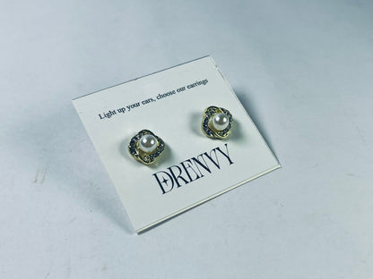 DRENVY Ear studs Plated Pearl Rhinestone Stud Earrings for Women Jewelry