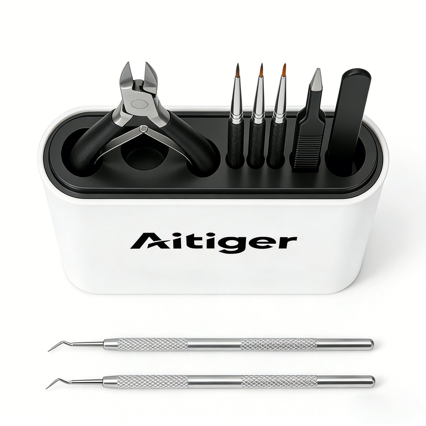 Aitiger Professional Manicure Pedicure Kit, 8 in 1 Nail Care Tools Set with Cuticle Nippers, Cuticle Pushers, Nail Brushes, Nail Files, Double-ended Picks, Stainless Steel Manicure Tools with Storage Case for Home & Salon Use