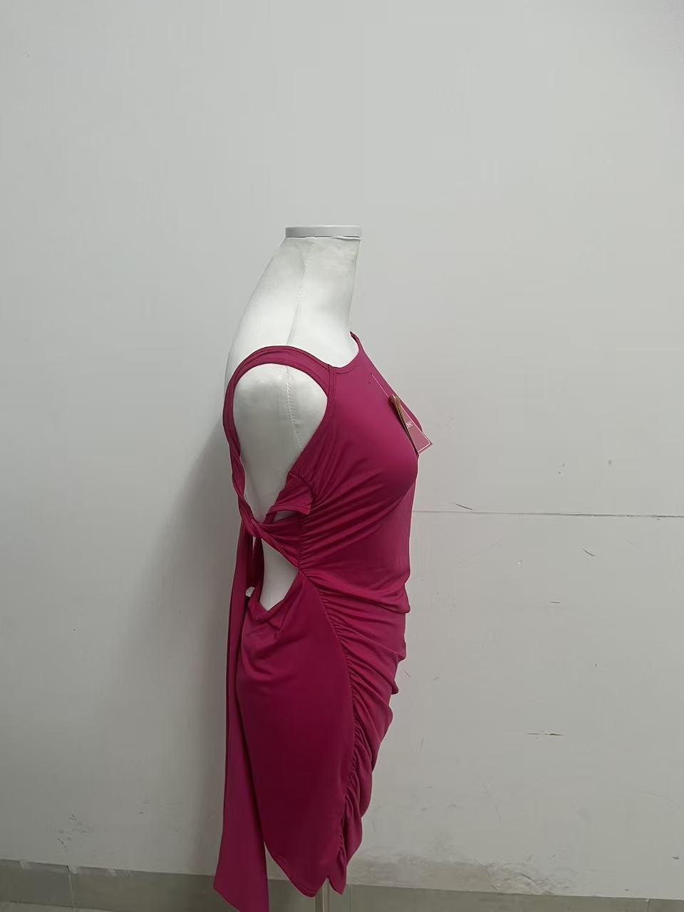 Wearose Pink Sleeveless Dress - Asymmetric One-Shoulder with Side Ruching