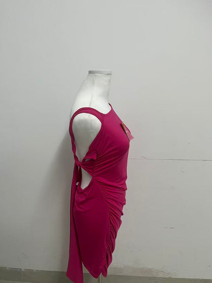 Wearose Pink Sleeveless Dress - Asymmetric One-Shoulder with Side Ruching