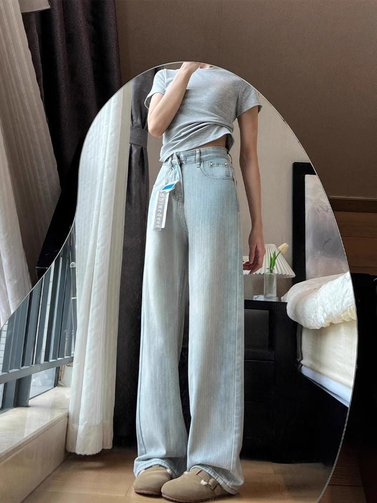 Shinedeer Pants Women Casual High Waist Wide Leg Jeans Stretch Long Trousers Denim Pants