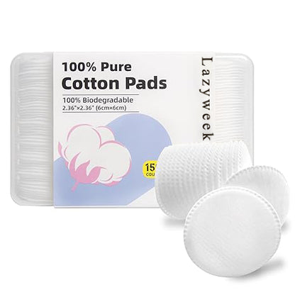 Lazyweek Cleaning cotton Cotton Rounds for Face Pure & Natural Cotton Pads for Face Hypoallergenic & Lint-Free Makeup Remover Pads Dual Texture Soft Face Pads for Sensitive Skin