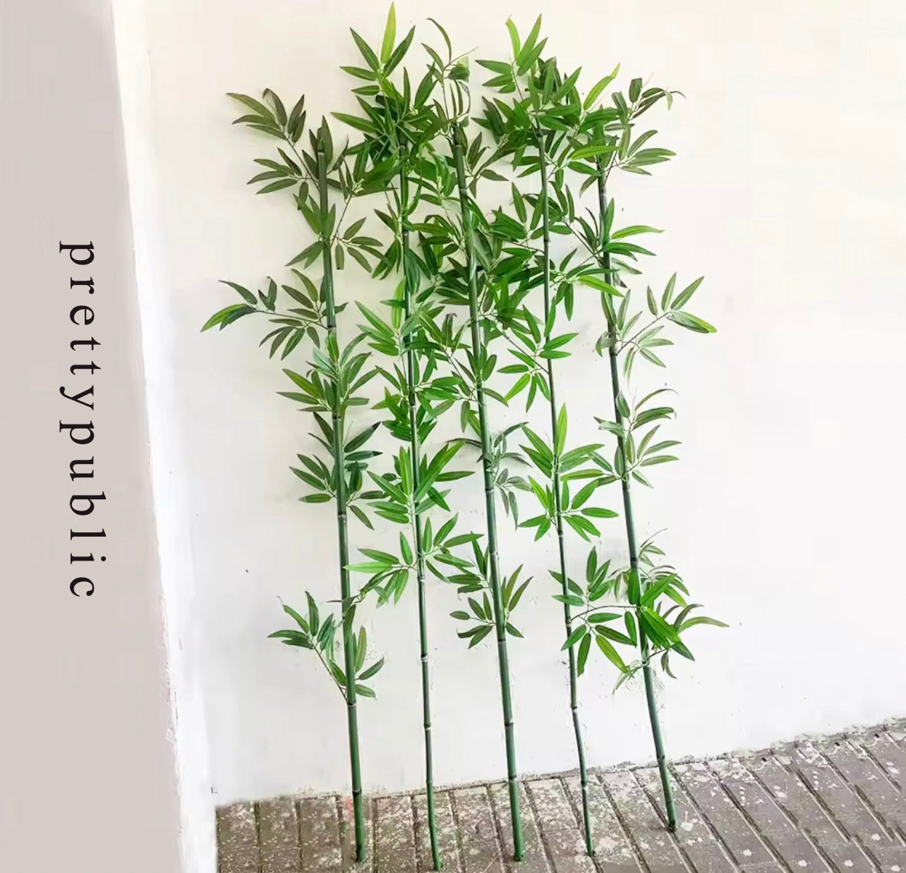 prettypublic Artificial plants, other than Christmas trees, Artificial Bamboo Tree Decorative Plant Accessories Bamboo Plastic Single Long Bamboo Branch with Leaves