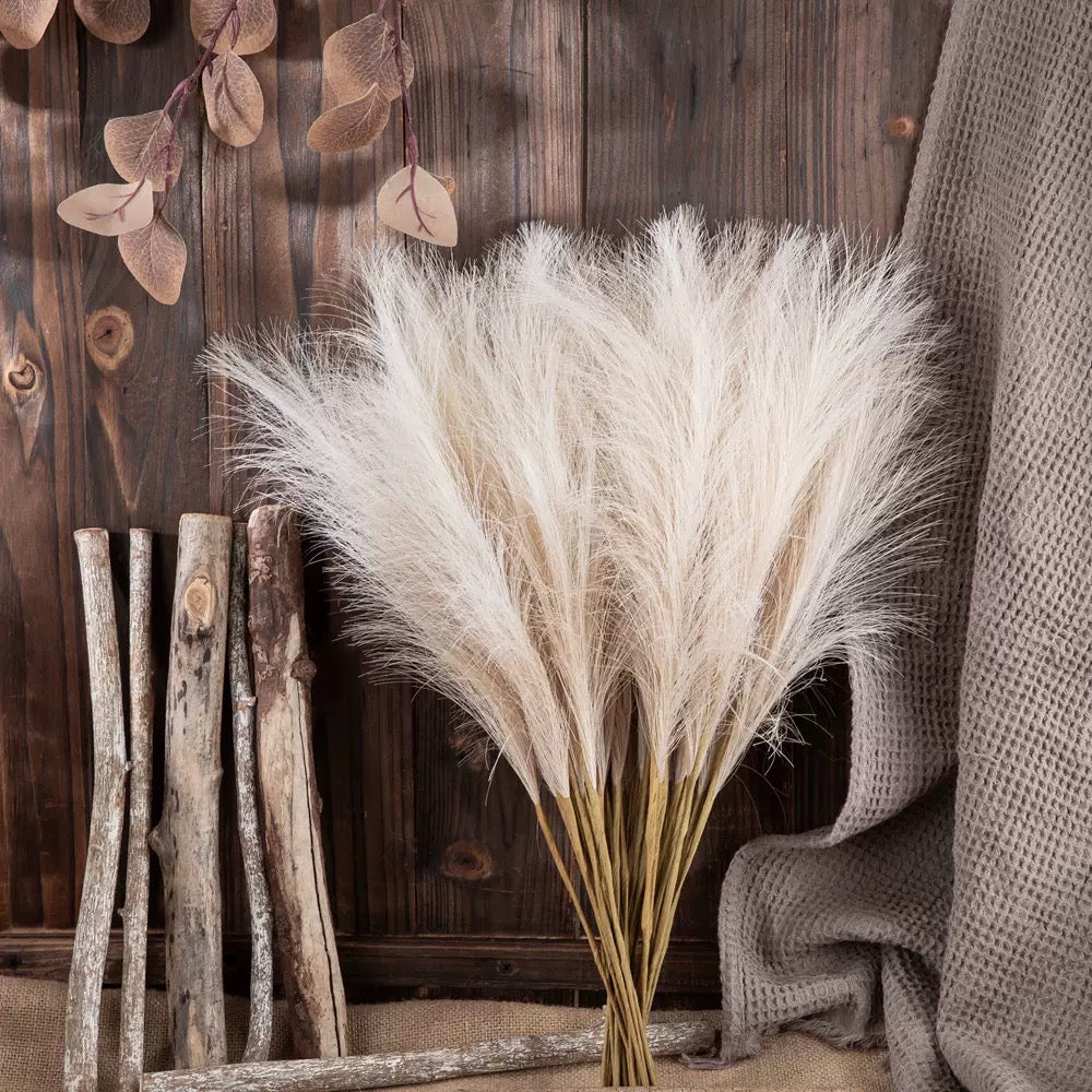 Circlecity Artificial flowers Faux Pampas Grass Large Tall Fluffy Artificial Fake Flower Boho Decor Bulrush Reed Grass for Vase Filler Farmhouse Home Wedding Decor
