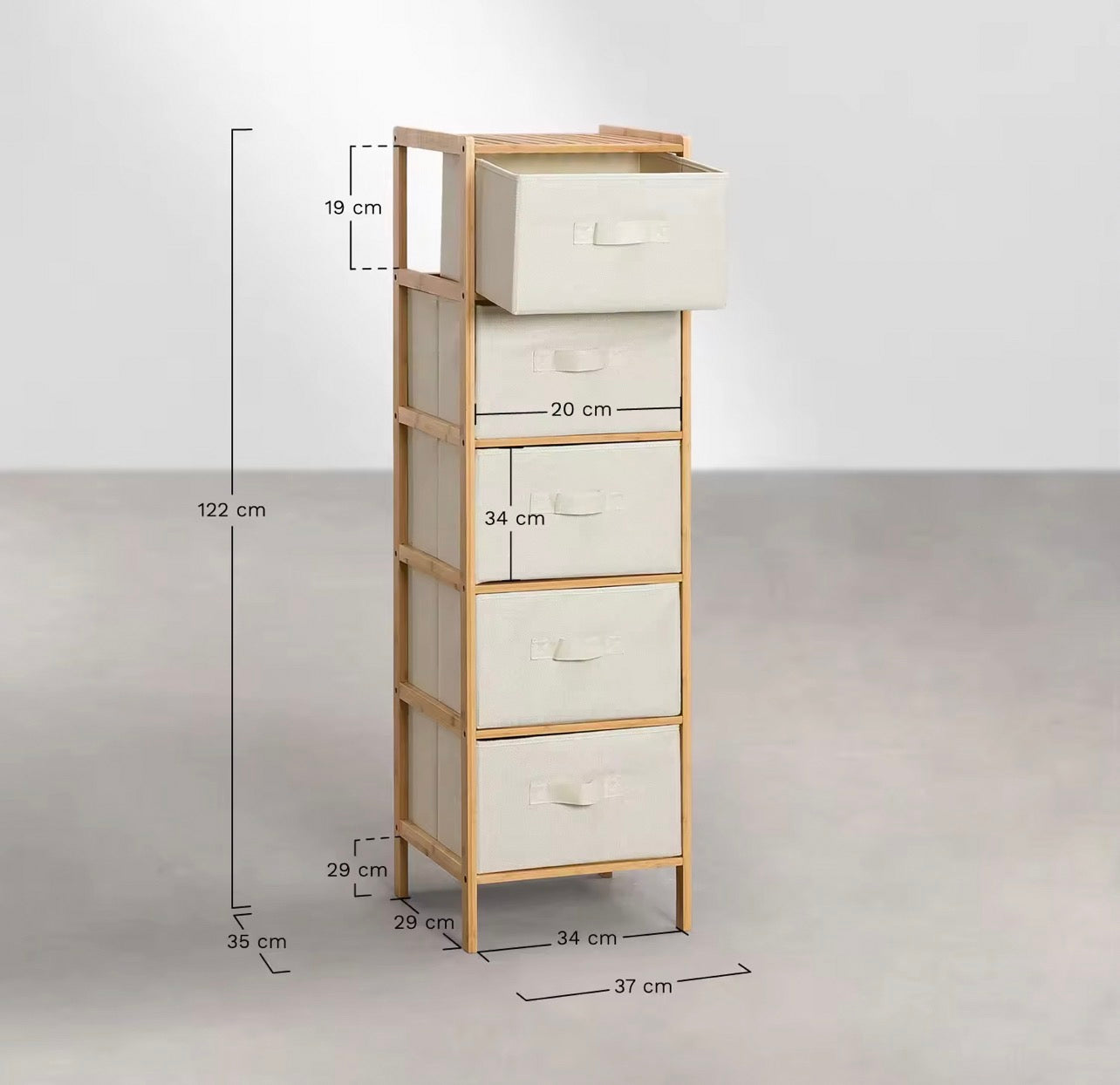 MISSHAPPY Non-metal fabric storage bin organizer,5 Tiers Bamboo Storage Cabinet with Fabric Bags Chest of Drawers